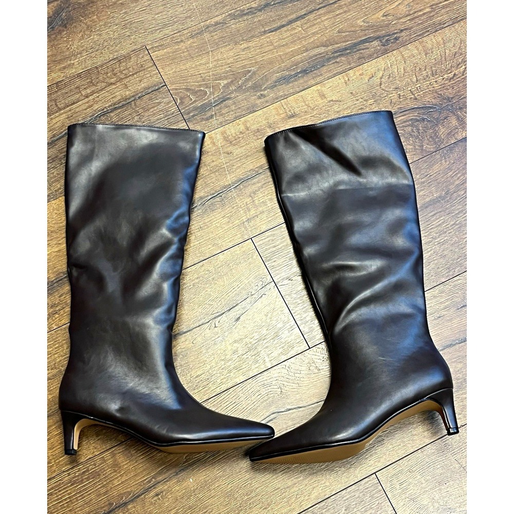 Journee Collection Women's Size 10 Black Knee High Boots Pointed Toe Kitten Heel